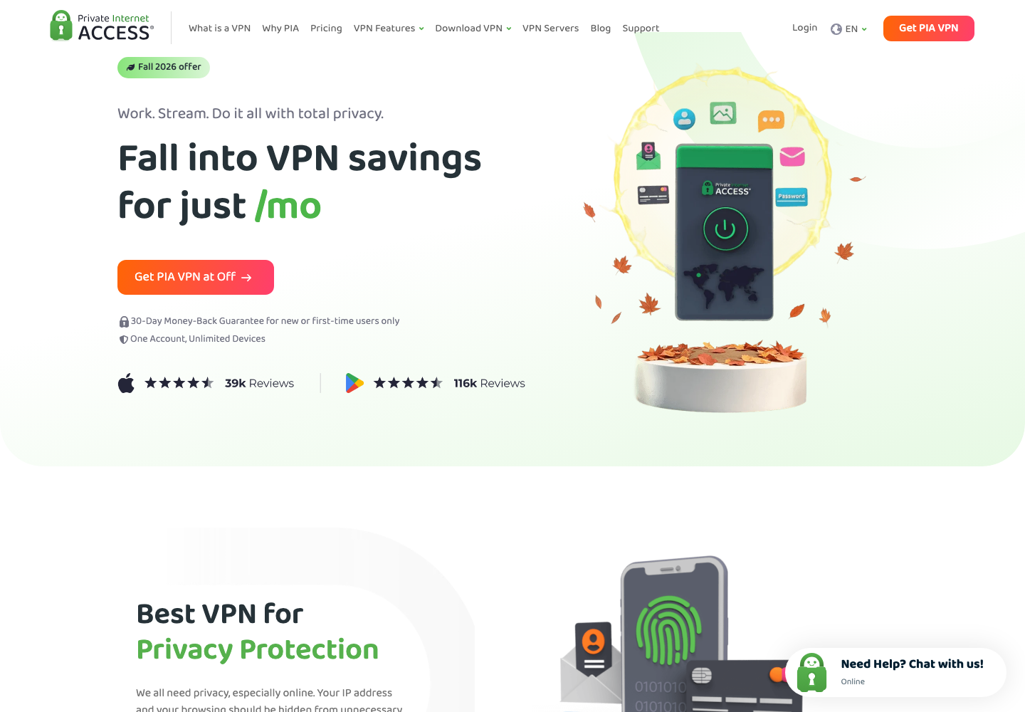 Private Internet Access 官方首页截图