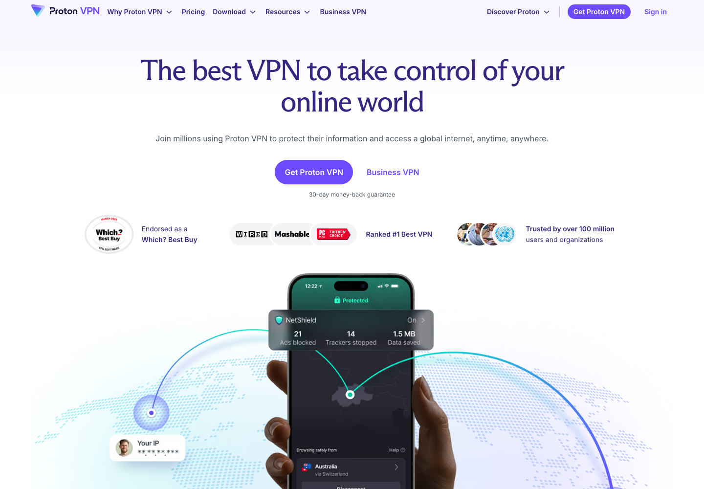 Proton VPN 官方首页截图